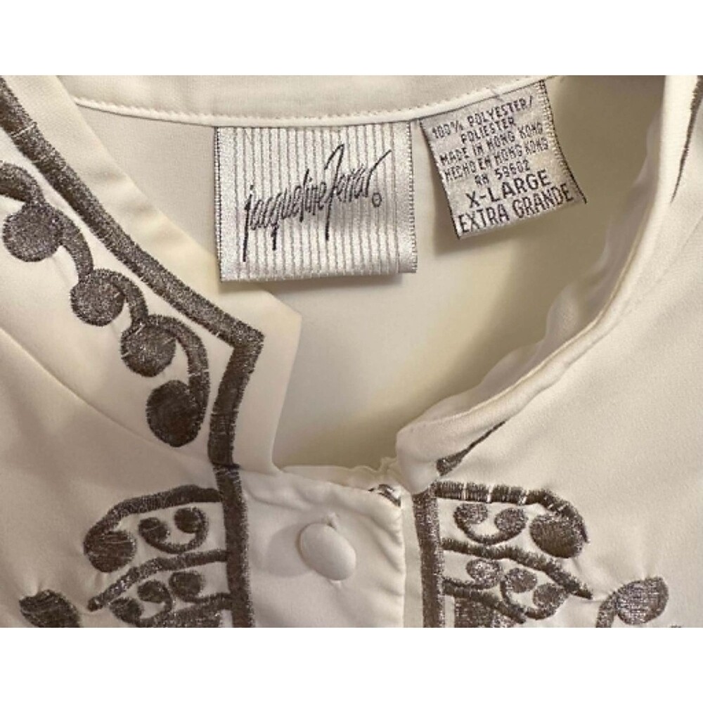 Womens Sz XLg Off White Cream Top By Jacqueline Penne Long Sleeve Button Up EUC - Picture 3 of 7